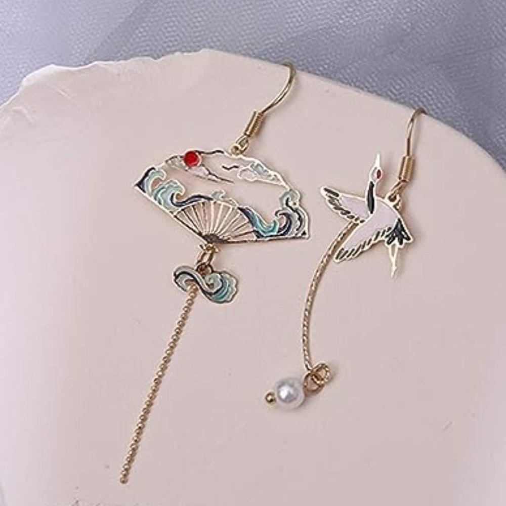 Fan and Crane Earrings - Picture 2 of 5